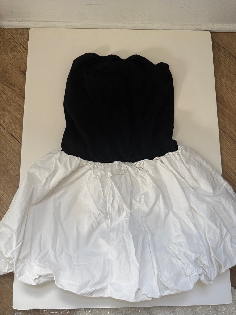 Classic Black and White Strapless Bubble Dress for Girls